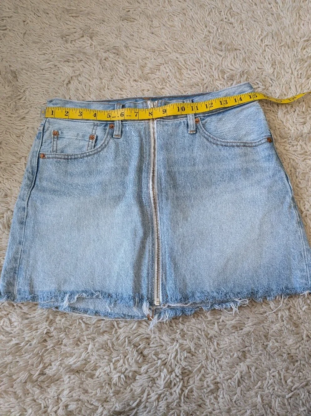 Levi's Big E Deconstructed Raw Hem Light Blue Denim Zip-Front Mini Skirt